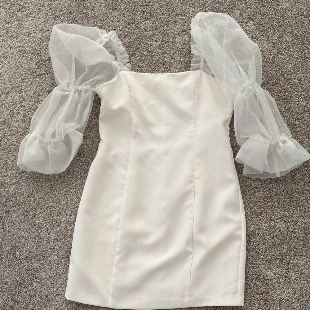 Amanda Uprichard Cream Dress with Sheer Sleeves